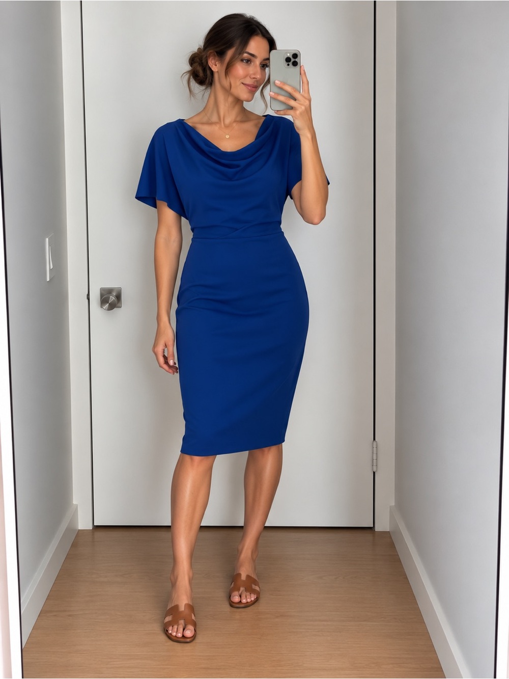 Alexia Admor Royal Blue Cowl-Neck Midi Dress